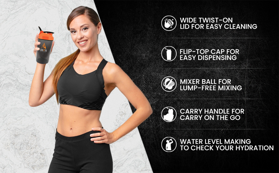 AS-IT-IS Nutrition ATOM Protein Gym Shaker for Lump free Shakes with Mixer Ball, 100% Leak proof, BPA Free, Food Grade Plastic, with Measurement, 470ml