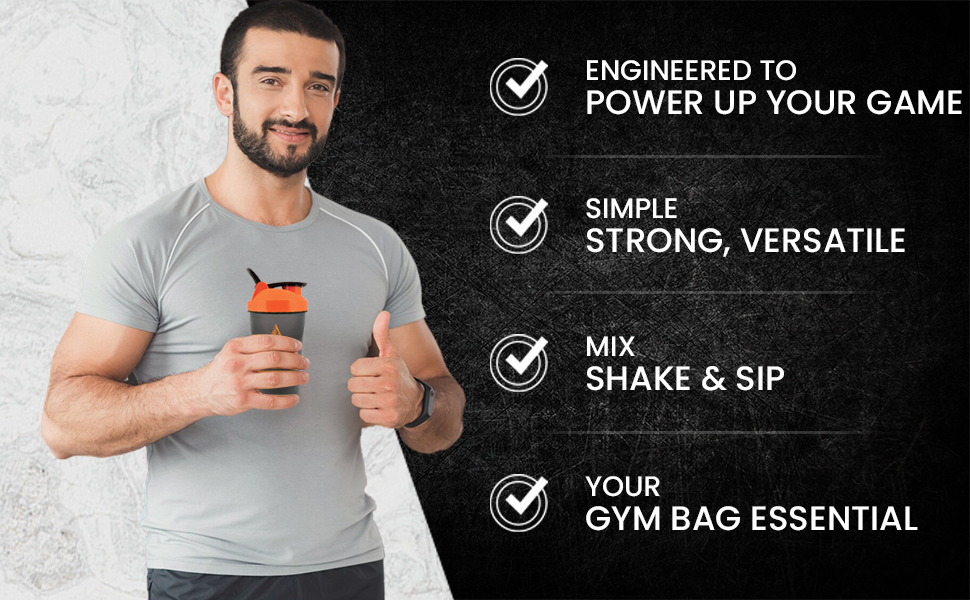AS-IT-IS Nutrition ATOM Protein Gym Shaker for Lump free Shakes with Mixer Ball, 100% Leak proof, BPA Free, Food Grade Plastic, with Measurement, 470ml