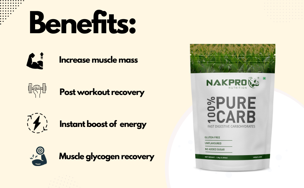 NAKPRO 100% PURE CARB | High Calorie Carbohydrate For Weight Gain & Mass Gain | Easy Mixing, Fast Digesting Supplement Powder For Men & Women | 750 Grams Unflavoured (7.5 Servings)
