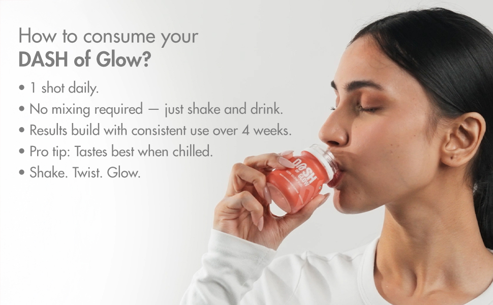 DASH OF GLOW Skin Glow Shots | Supports Pigmentation Control, Acne-Prone Skin & Hydration | Glutathione, Hyaluronic Acid & Vitamin C | Pack Of 30 (30 X60 ML) Wellness Shots