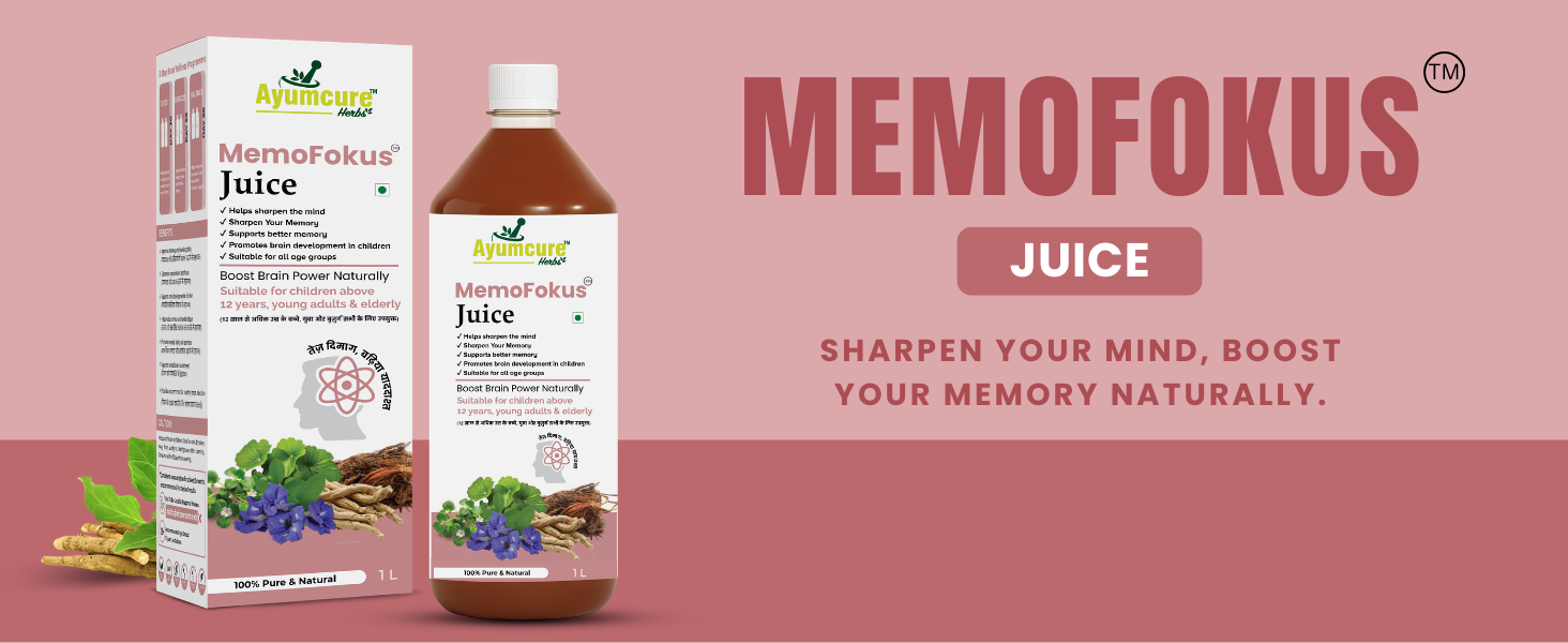 Ayumcure MemoFokus Juice 1L | Ayurvedic Brain Wellness & Memory Support Drink with 11+ Herbs | Supports Focus, Alertness & Cognitive Wellness | 100% Natural