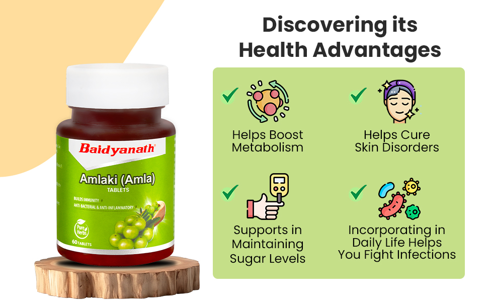 Baidyanath Ayurved Amlaki (Amla) 60 Tablets (Pack of 2) - Natural Health Booster for Enhanced Hair, Skin, Digestive Health, Metabolism Support and Sugar Level Management