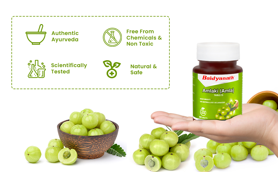 Baidyanath Ayurved Amlaki (Amla) 60 Tablets (Pack of 2) - Natural Health Booster for Enhanced Hair, Skin, Digestive Health, Metabolism Support and Sugar Level Management
