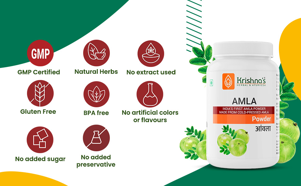 KRISHNA'S HERBAL & AYURVEDA Amla (Phyllanthus Emblica) Powder - 100 G, Enriched With Vitamin C, Healthy Hair & Skin, Immunity Booster, Detox And Weight Management