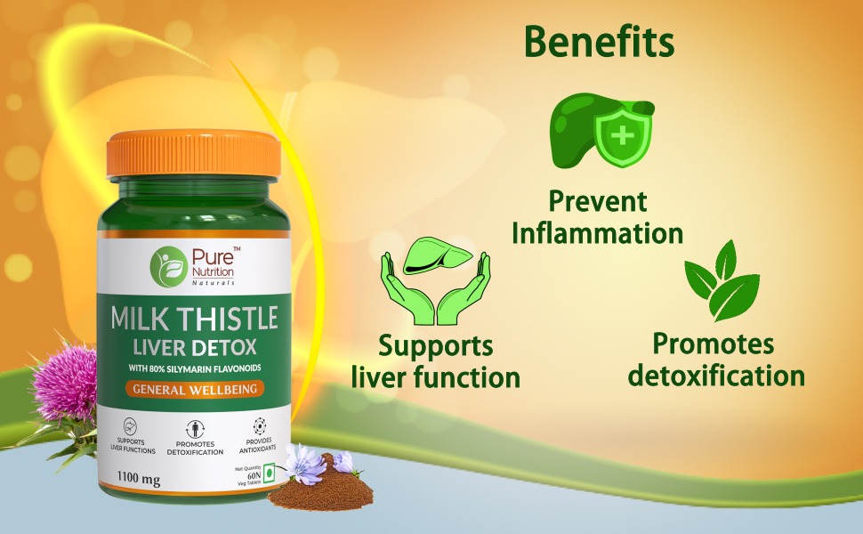Pure Nutrition Milk Thistle Tablets with Liver Detox Supplement | Fatty liver supplements with N-Acetyl L-Cysteine (NAC), Curcumin, Amla & Vitamin C | Supports Fatty Liver Health & Natural Detoxification Formula - 60 Tablets