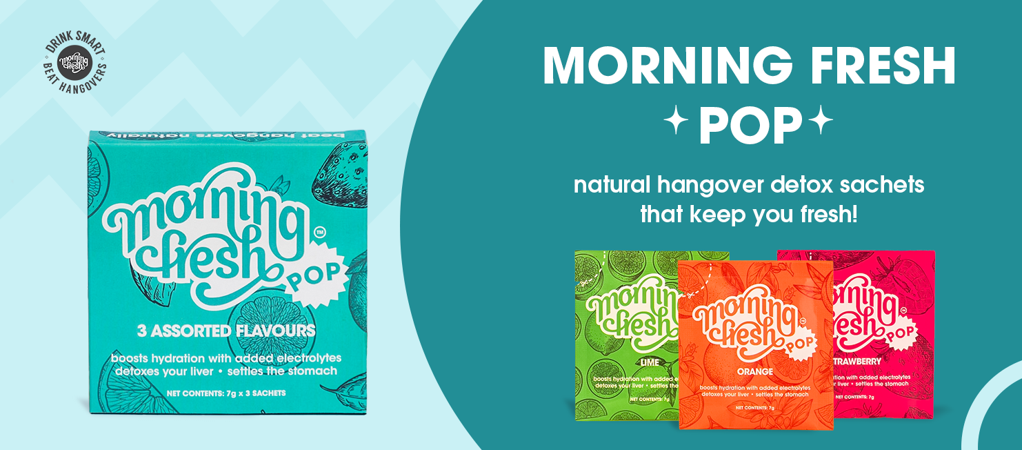 Morning Fresh Anti Hangover Cure and Liver Protection POP Sachet - (ASSORTED Flavors, 3 Sachets in 1 Box) Boosts hydration | Reduces hangovers | Effervescent mix with Vitamin-C, Mulberry Leaf extract & Proteins| No Caffeine & Sugar | |Clinically Proven|Easy-to -carry | Your last drink of the night to wake up fresh.