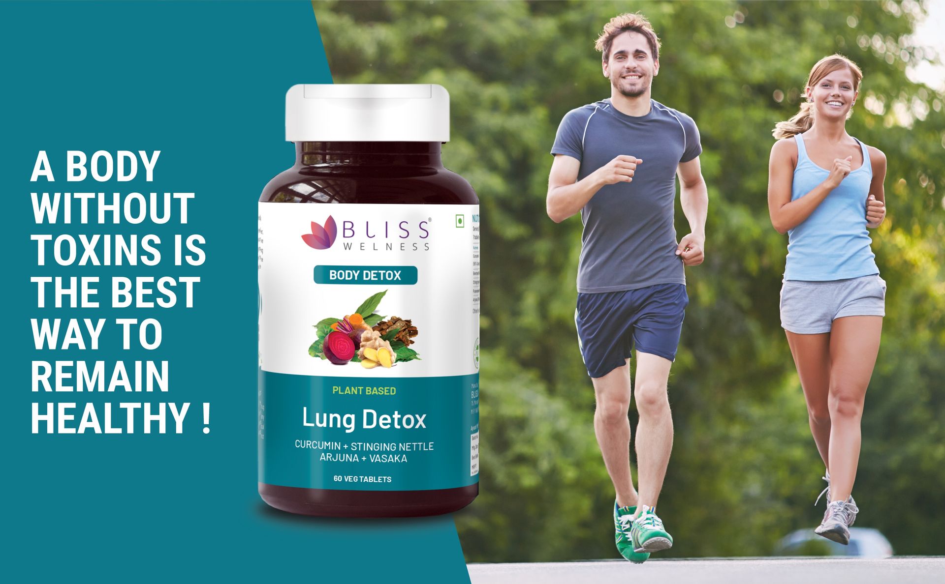 Bliss Welness Lung Detox,Curcumin Stinging Nettle Arjuna Vasaka Beetroot Punerneva Trikatu Kateri Echinecea Piperine (1 Month Pack (60 Tablets))