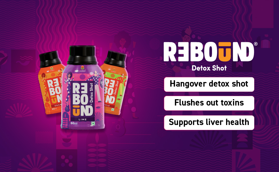 Rebound Detox Shot - Assorted Pack of 04 (Lime and Orange)|Liver Detox Drink & Hangover recovery shot|Zero Sugar Natural Detox Beverage |Ayurvedic Morning Recovery Drink