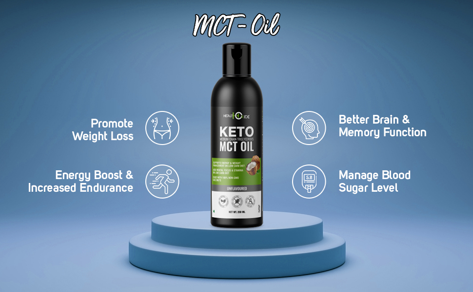HealthOxide Natural MCT Oil From Non GMO Coconut Unsweetened Keto Diet Weight Management Supplement, 250ml