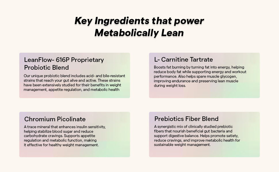 The Good Bug Metabolically Lean: Advance Metabolic System |Weight Loss For Women & Men | 16 b CFUs Probiotics Supplement + L-Carnitine + 7g Prebiotic Fiber | Boosts GLP1, Metabolism & Reduces Cravings Naturally | 60 Days Pack