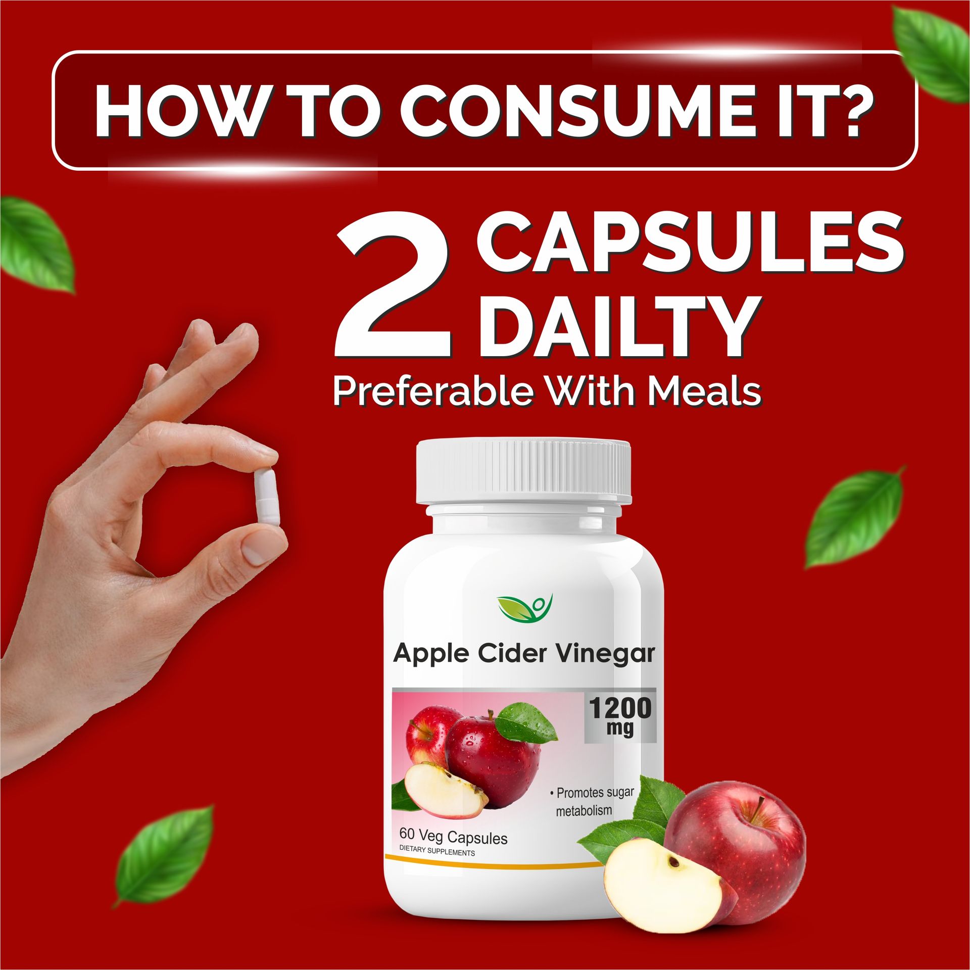 Biotrex Apple Cider Vinegar - 1200mg (60 Capsules), Promotes sugar metabolism, Pack of 2