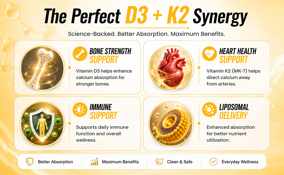 NATURYZ Liposomal Vitamin D3 K2 Supports Stronger Bones, Muscles, Immunity & Calcium Absorption | Advanced Liposomal Technology for Enhanced Nutrient Delivery | Plant based Lichen Vitamin D3 | Daily Wellness Supplement for Men & Women | 90 Veg Tablets