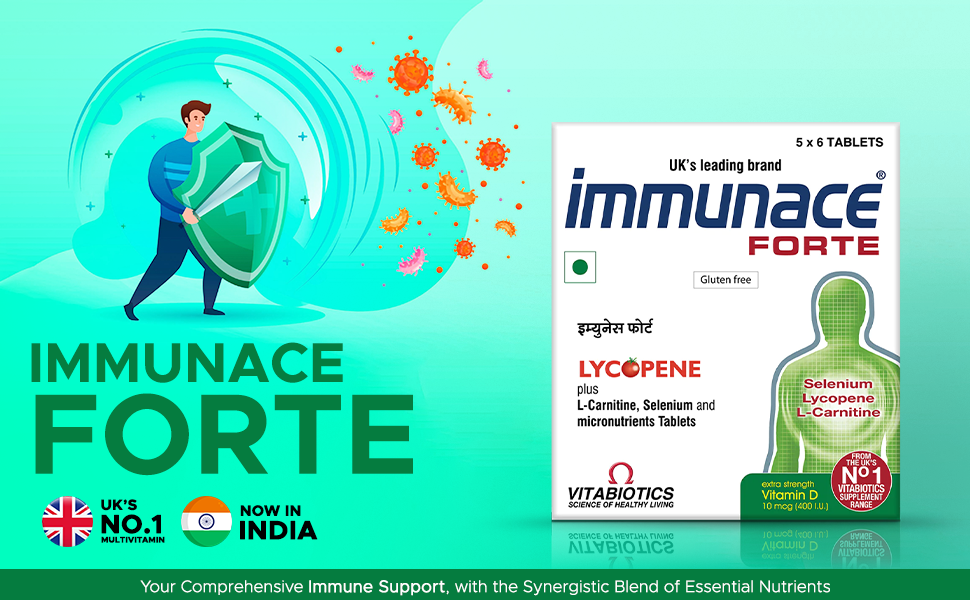 Immunace Forte – With Vitamin D3 400 IU, Lycopene, L-Carnitine & Selenium | Multinutrient Formula for Adults – 30 Tablets (Pack of 3)