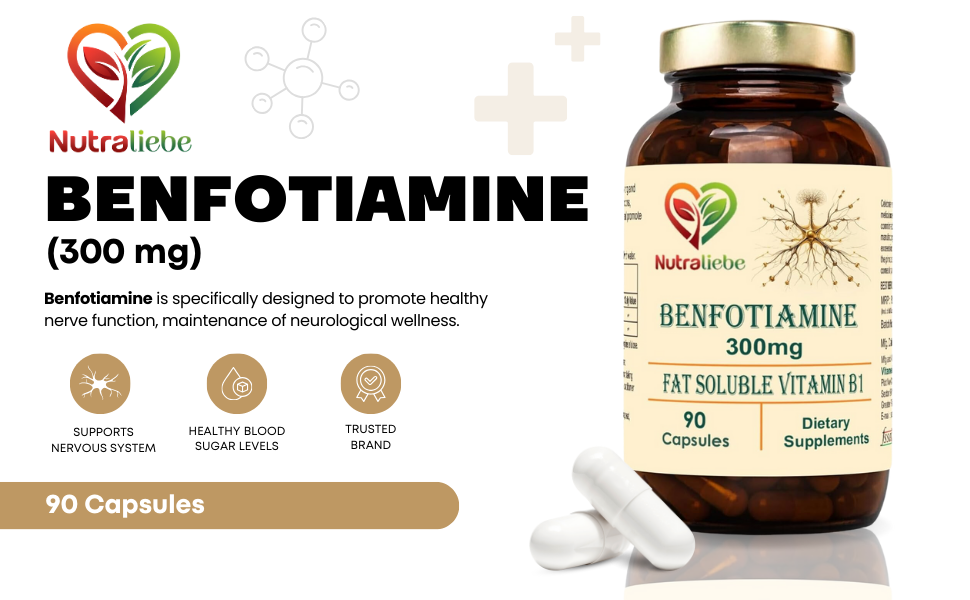Benfotiamine 300mg - Fat Soluble Vitamin B1 for Nerve Health Support, 90 Capsules