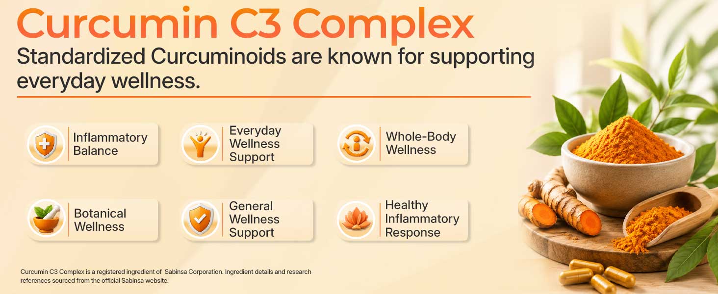 INLIFE Curcumin C3 Complex 500mg, Piperine, 95% Curcuminoids, 60 Capsules
