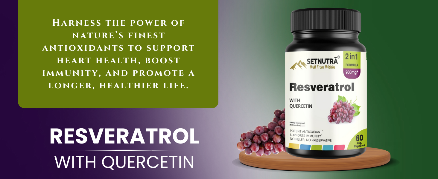 SETNUTRA | Trans Resveratrol 800mg with Quercetin | Dynamic 2 in1 Formula For Adults | Boosts NAD+ & Immune System | Cell Protection | 60 Capsules