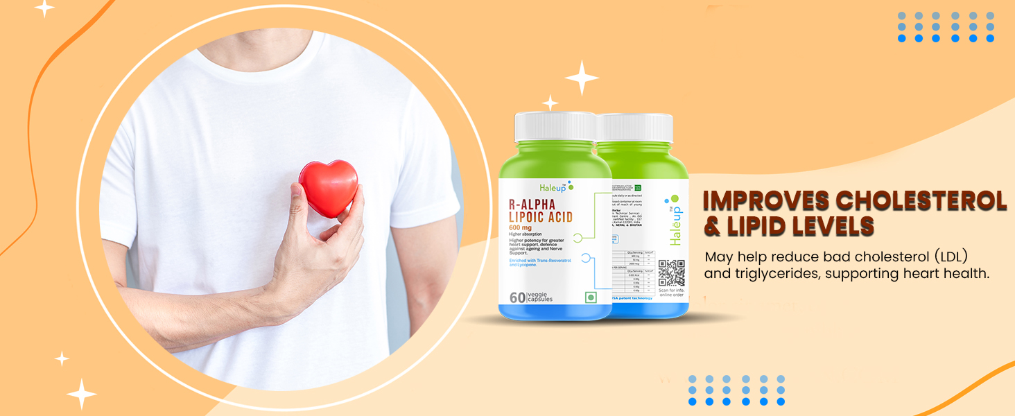 Haleup Alpha Lipoic Acid, 600 mg II Enriched with Lycopene & Resveratrol || Healthy Liver || Heart || Blood Sugar & Potent Antioxidant, (1 Pack X 60s Count)
