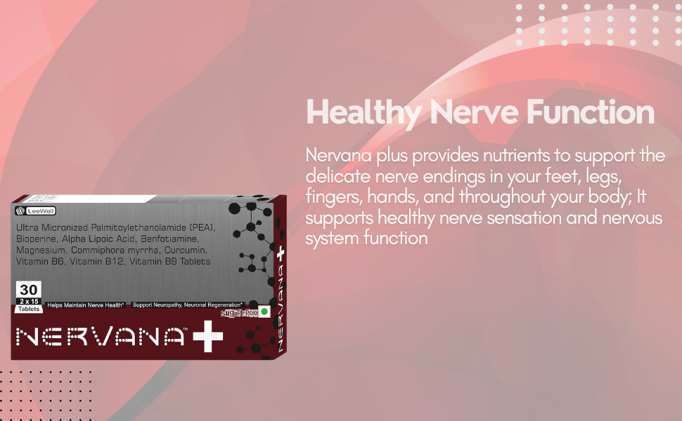 Nervana +Plus (LeeWell) Chewable Alpha Lipoic Acid, Palmitoylethanolamide, Benfotiamine Supplement | Nerve Pain, Nerve damage, Nerve weakness, Nerve Blocks, Sciatica Pain, Tingling Sensation support | Curcumin, Bioperine, Commiphora Myrrha, Magnesium glycinate, Vitamin B12, B6, B9 & B1 - 30 sugar free tablets