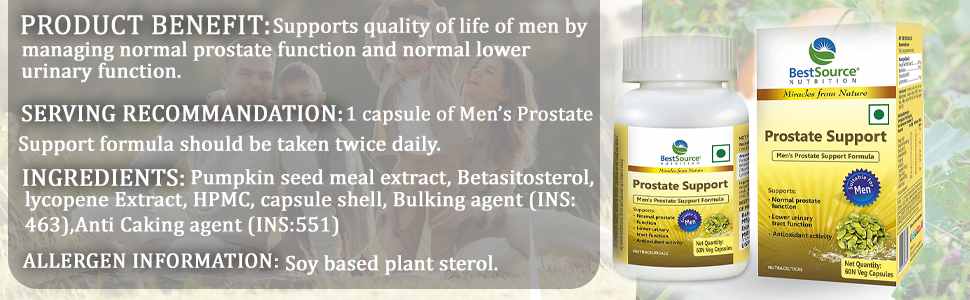 BestSource Prostate Support Formula (Pumpkin Seed, BetaSitosterol, Lycopene) for Men, 60 Veg capsules