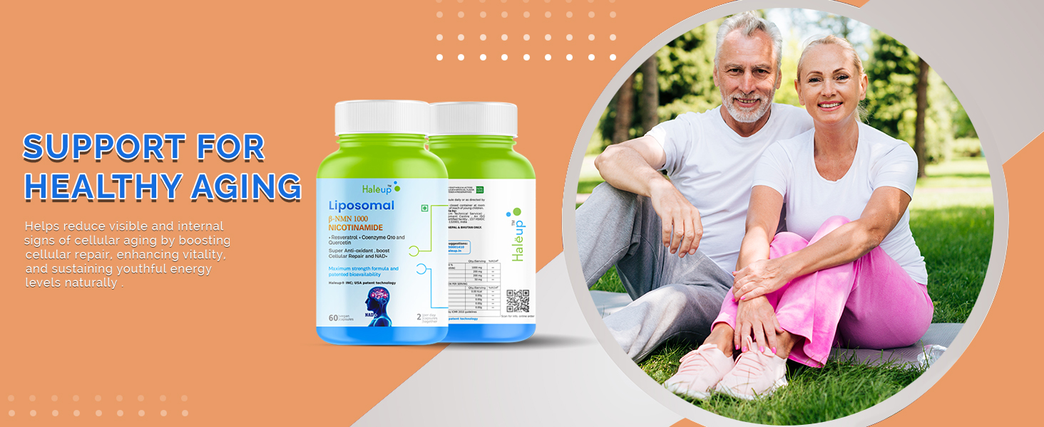 Haleup Liposomal NMN 1000 mg 3-in-1 Formula, Enriched with Resveratrol, Quercetin and CoQ10 |99.9% Pure |Healthy Ageing|Cellular Repair|Boost NAD+| Energy Levels| Skin Health (Pack of 4)