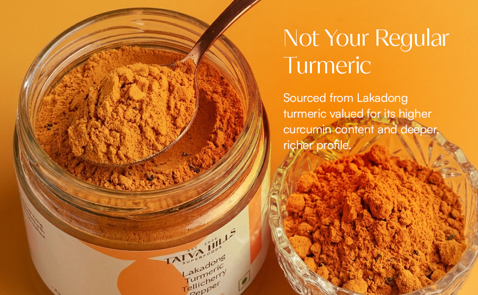 TatvaHills Superfoods Lakadong Turmeric Powder with Tellicherry Black Pepper | High Curcumin Upto 7% | High Absorption Haldi for Immunity, Joint Support & Digestion | No Preservatives | 150g