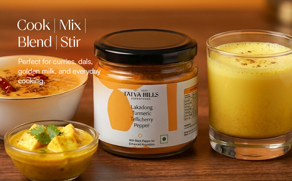 TatvaHills Superfoods Lakadong Turmeric Powder with Tellicherry Black Pepper | High Curcumin Upto 7% | High Absorption Haldi for Immunity, Joint Support & Digestion | No Preservatives | 150g