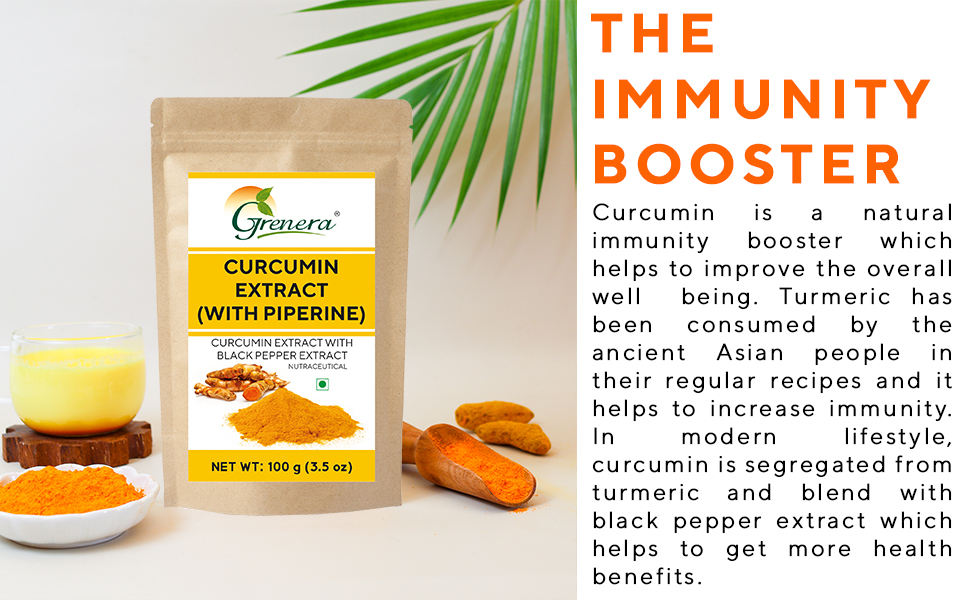 Grenera Curcumin Extract with Piperine Extract (Superior Turmeric, Black Pepper Extract) Immune & Joint Support, Maximum Absorption, 100 grams