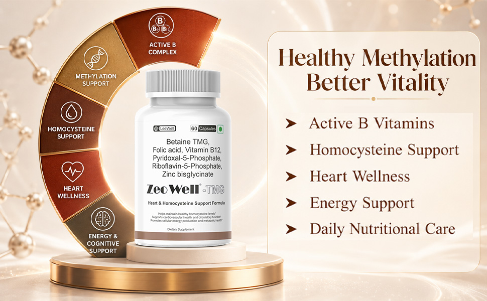 TMG (LeeWell) Betaine 500mg Trimethyglycine with Active B Complex Vitamins | Homocysteine Balance, Methylation, Liver Care, Athletic Performance Support - 60 capsules