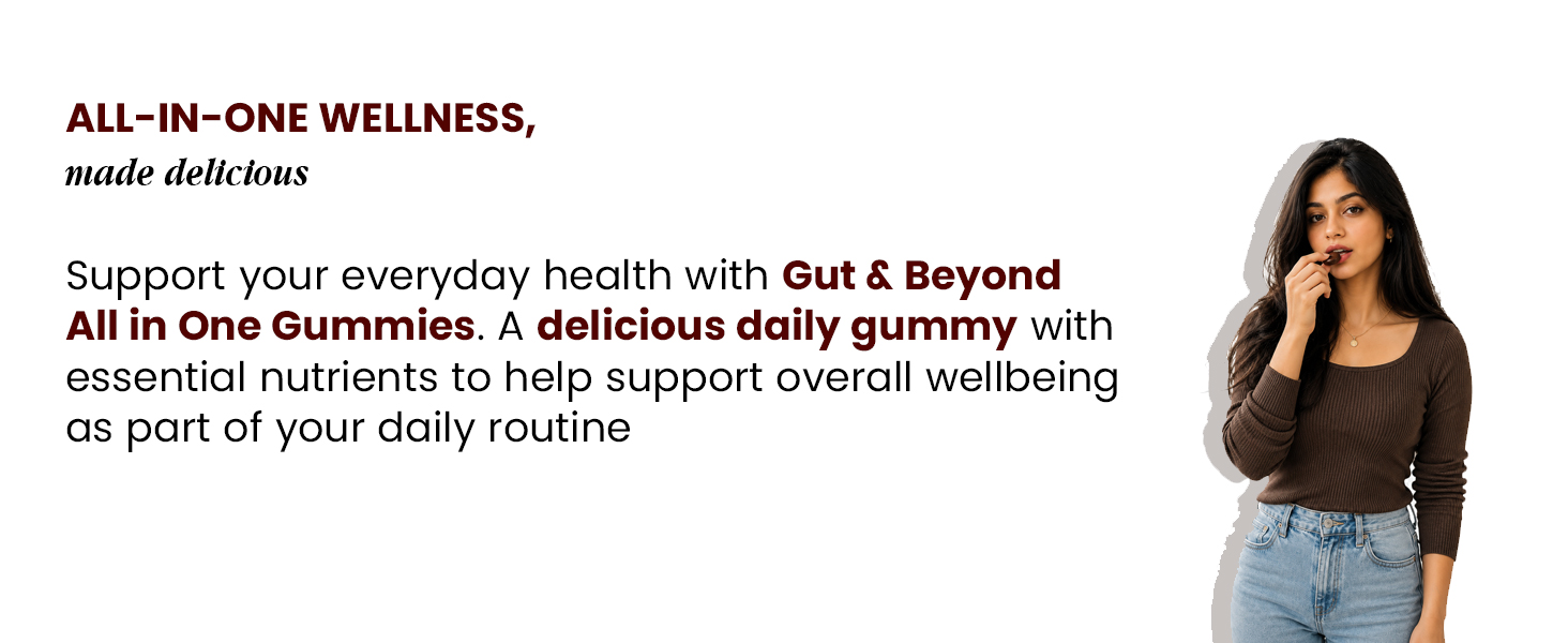Gut and Beyond All in One Multivitamin Gummies for Men and Women, 60 Count - Probiotics, B Complex, Vitamin C, D and E and Antioxidants for Immunity, Energy, Gut Health and Skin, Coffee Flavour