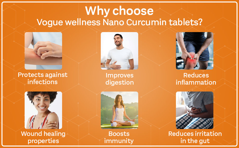 Vogue Wellness Nano Curcumin Tablets With Piperine | For Joint Health, Flexibility And Pain-Free Mobility | Helps Reduce Inflammation And Supports Immunity | Natural Supplement For Men And Women | 60 Tablets