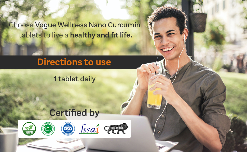 Vogue Wellness Nano Curcumin Tablets With Piperine | For Joint Health, Flexibility And Pain-Free Mobility | Helps Reduce Inflammation And Supports Immunity | Natural Supplement For Men And Women | 60 Tablets