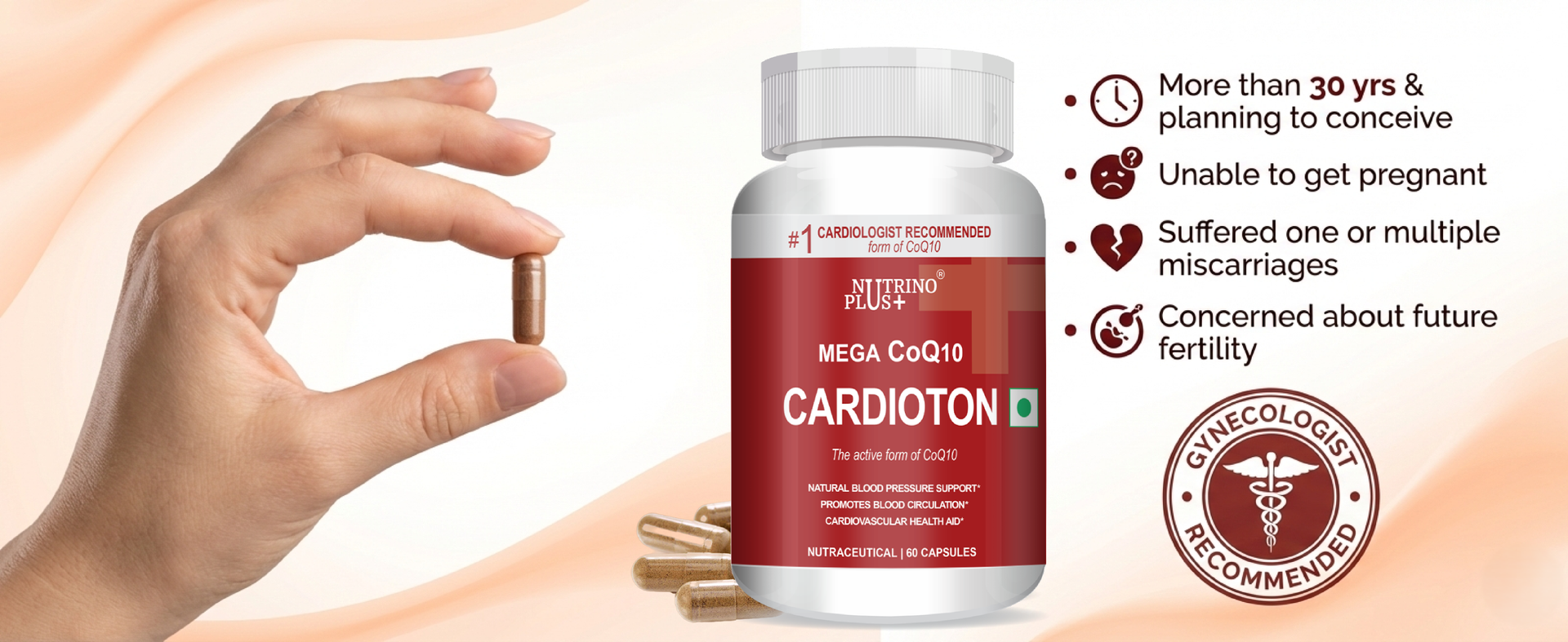 Cardioton CoQ10 Heart Health Supplements - 120mg Coenzyme Q10 with Arjuna Extract & Moringa - Natural Blood Pressure Support Capsules for Cardiovascular Health - 60 Capsules