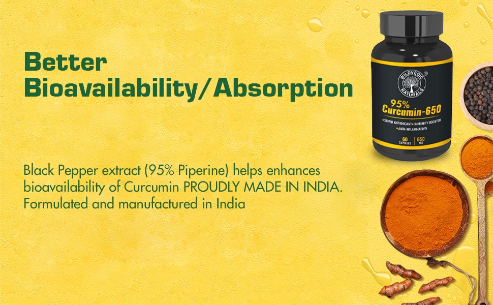 Ayurvedic Curcumin Capsule 650mg with 95% Curcuminoids & black Pepper Extract for Advanced Absorption | Antioxidant Support & Daily Wellness | 60 Veg Capsules | Joint flexibility, Immune Health Support For Men &Women