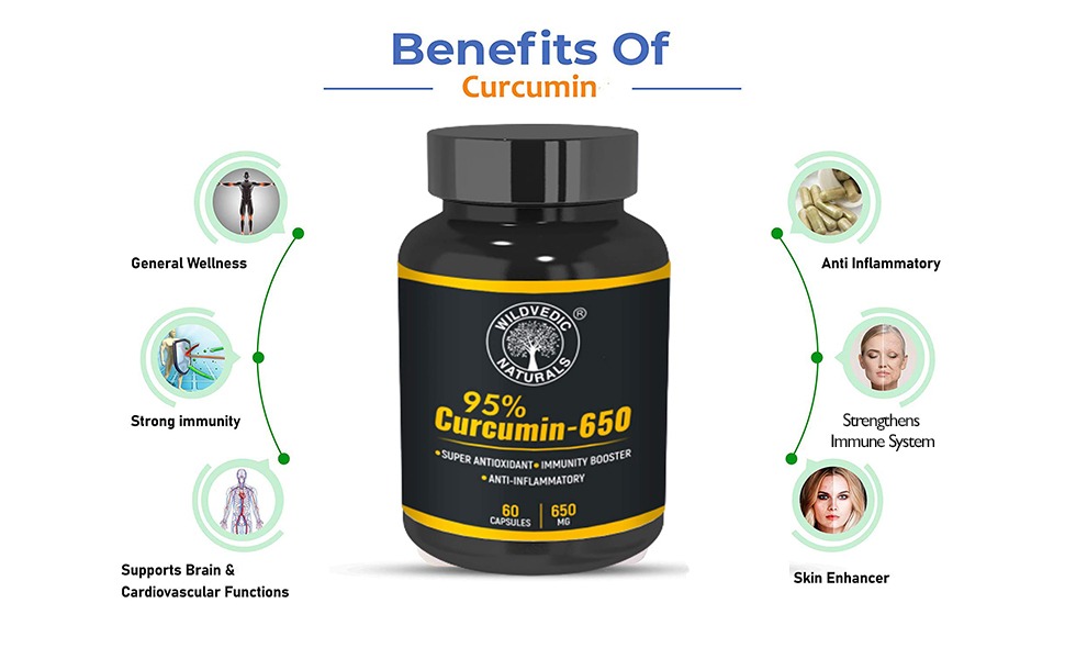Ayurvedic Curcumin Capsule 650mg with 95% Curcuminoids & black Pepper Extract for Advanced Absorption | Antioxidant Support & Daily Wellness | 60 Veg Capsules | Joint flexibility, Immune Health Support For Men &Women
