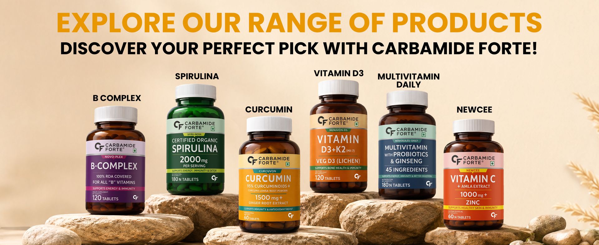 Carbamide Forte Curcumin With Piperine Tablets With 95% Curcuminoids | Immunity Boosters Tablet For Adults With Curcuma Longa, Turmeric Powder & Ginger 60 Veg Tablets (Pack Of 2)