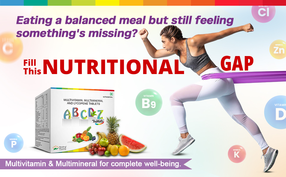 Healing Pharma - ABCDZ Multivitamin & Multimineral Tablets with Lycopene | Daily Immunity, Eye Health & Antioxidant Support | Energy Booster for Men & Women | 1 Strips x 15 Tablets