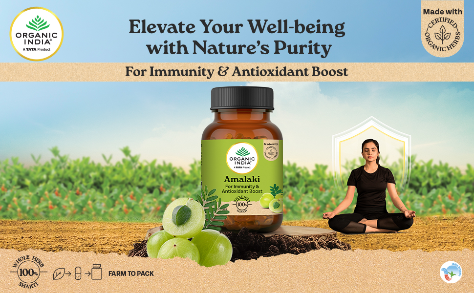 A TATA Product - Organic India Amalaki - 60 Veg Capsules, Natural Vitamin C & Antioxidants, Boosts Immune Response, Detoxify & Rejuvenate Digestive System, Reduce Acidity, GMP & NPOP Certified Organic