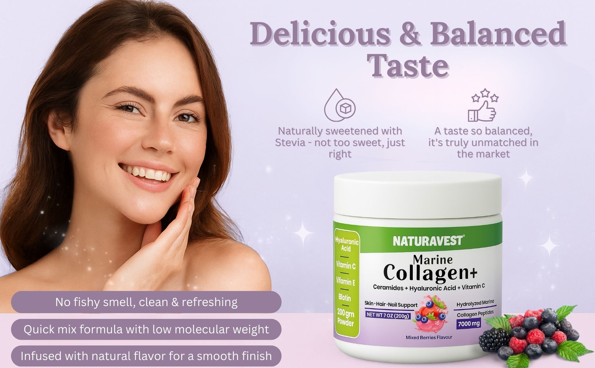 Hydrolysed Marine Peptide Collagen Supplements 7000mg, Powder with Ceramide, Superfruit Extract, Vitamin C, Biotin, Hyaluronic Acid for Healthy Skin, Hair & Nails - Type 1 & 3 Premium Collagens - 200g