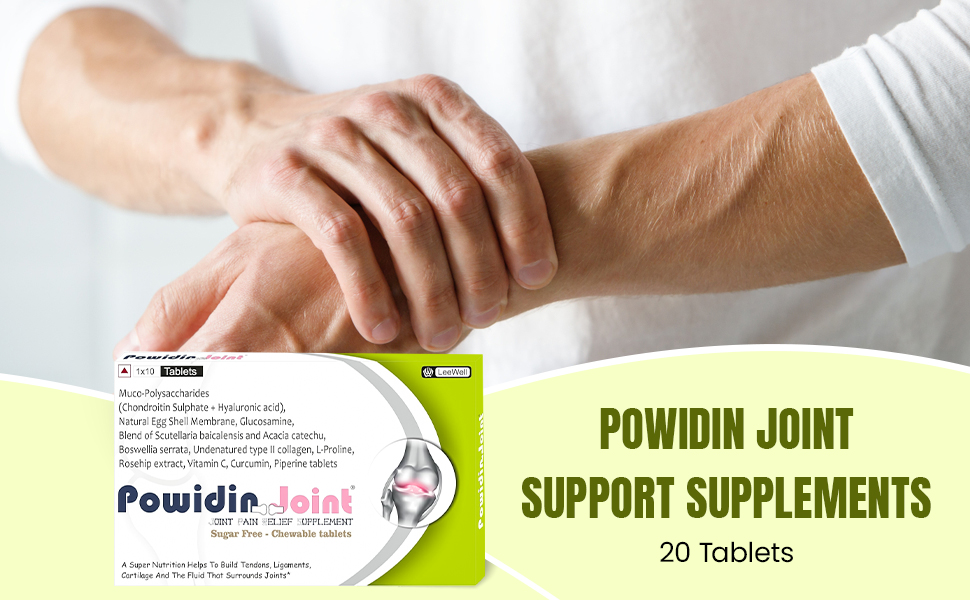 Joint (LeeWell) Support Supplements | Sugar free chewable tablets | Bone & Joint Health Supplements | Type 2 Collagen, Glucosamine, Chondroitin, Hyaluronic acid, Boswellia Serrata, Piperine, L proline, Natural Egg Shell Membrane, Acacia Catechu, Scutellaria baicalensis - 20 tablets