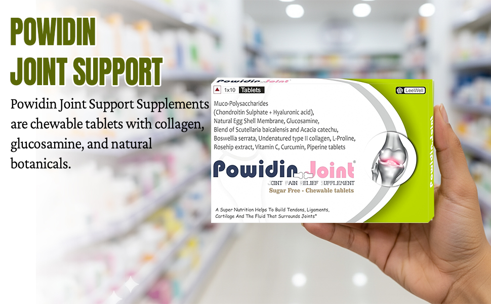 Joint (LeeWell) Support Supplements | Sugar free chewable tablets | Bone & Joint Health Supplements | Type 2 Collagen, Glucosamine, Chondroitin, Hyaluronic acid, Boswellia Serrata, Piperine, L proline, Natural Egg Shell Membrane, Acacia Catechu, Scutellaria baicalensis - 20 tablets
