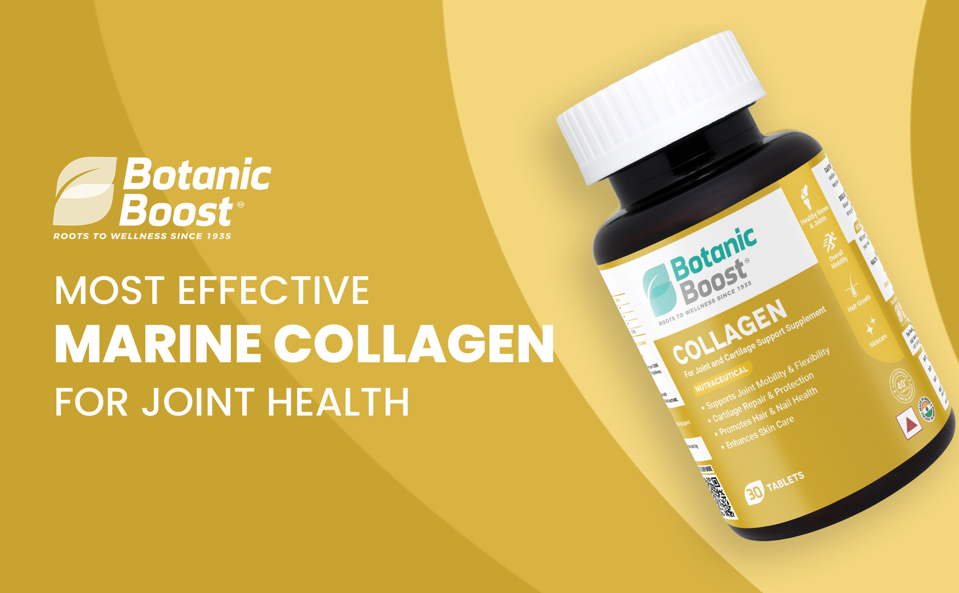 Type II Marine Collagen Tablets with Glucosamine Sulphate, Boswellia Serrata & Vitamin C - Joint Mobility, Flexibility, Cartilage, Bones, Hair, Nail & Skin Support - 30 Tablets