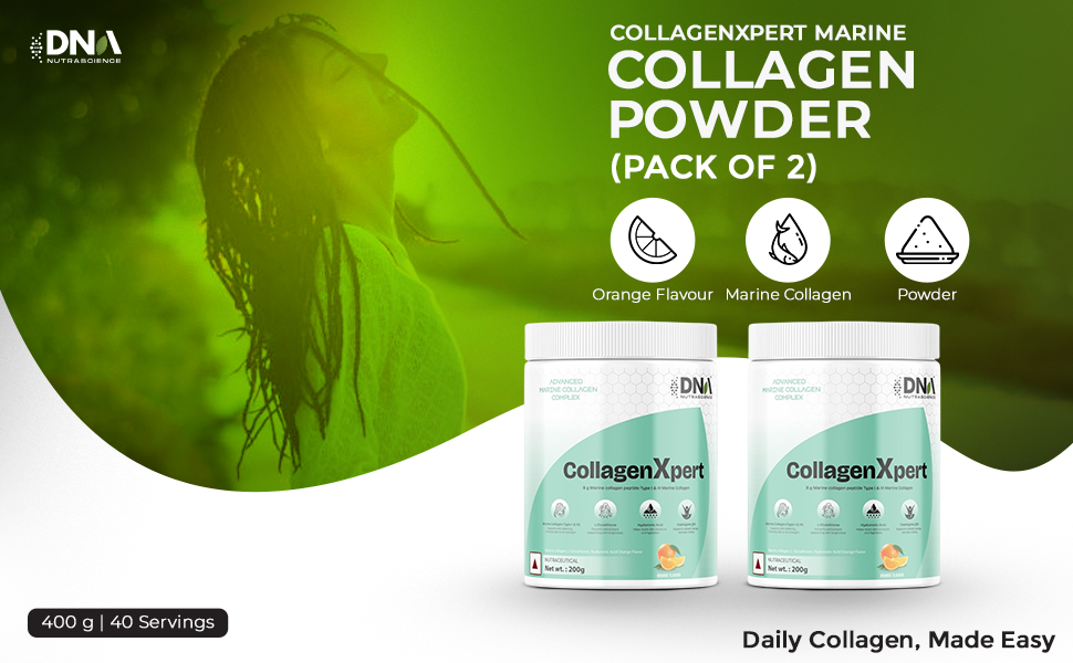 CollagenXpert Marine Collagen Powder with L-Glutathione, Hyaluronic Acid, CoQ10, Vitamins C & B3, 400 g (40 Servings) Pack of 2