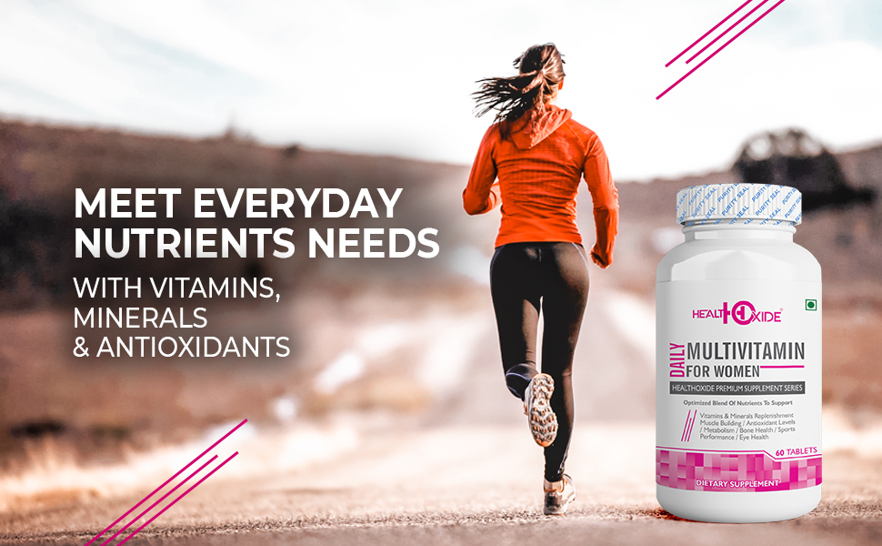 HealthOxide Daily Women Multivitamin Tablets 60 Tablets | Daily Vitamins & Minerals Supplement for Women | Energy Immunity Muscle Strength Eye Health Antioxidant Support | Wellness & Fitness Nutrition Tablets