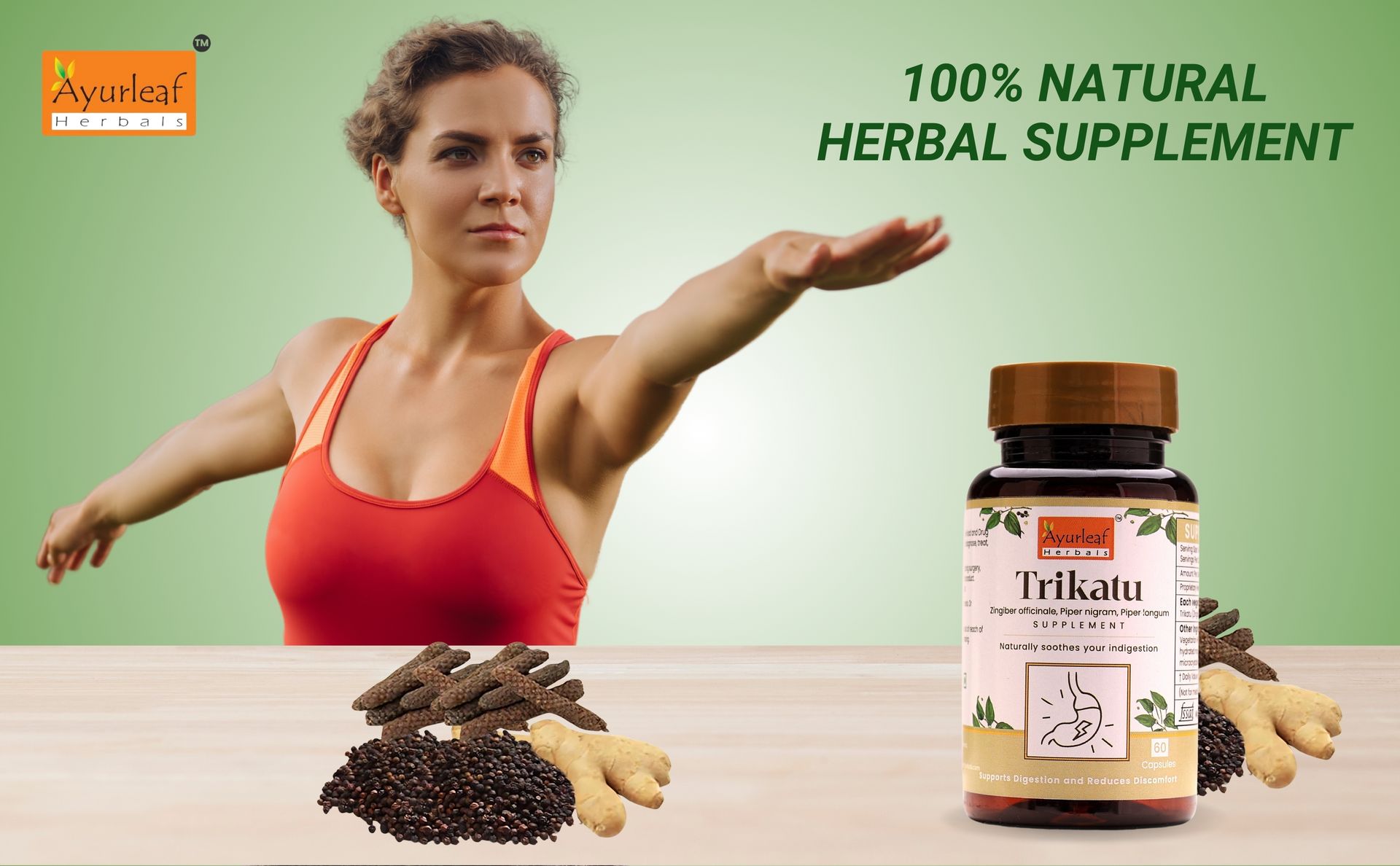 Ayurleaf Herbals Trikatu Capsules | For Good Digestion Care | 100% Natural, Ayurveda Herb, Nutrition Herbal Supplements (60 Capsules, Pack of 2)
