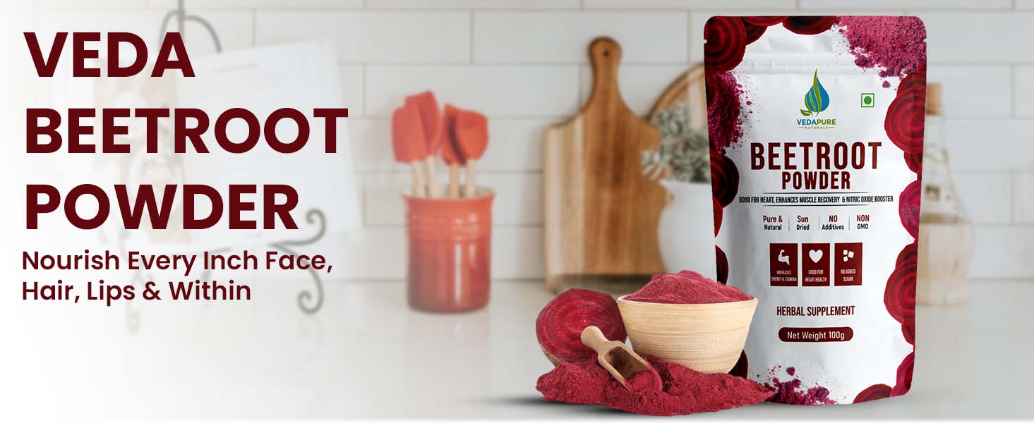 Vedapure Naturals Pure Beetroot Powder for Face (Face Pack) | Hair (Hair Mask) | Lips | Drinking | Pre- Workout | Supports Blood Pressure Levels | 100 GM