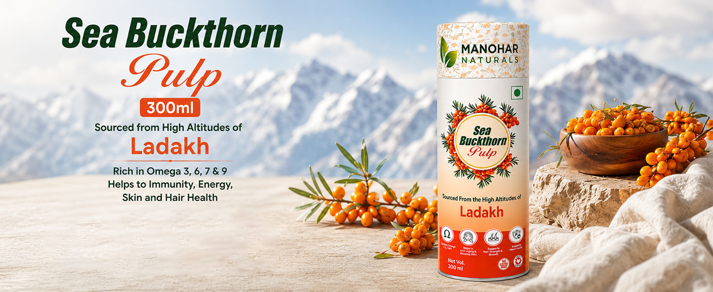 Sea Buckthorn Pulp 300ml | Sourced from High Altitudes of Ladakh | Rich in Omega 3, 6, 7 & 9 Helps to Immunity, Energy, Skin and Hair Health (300 ml)