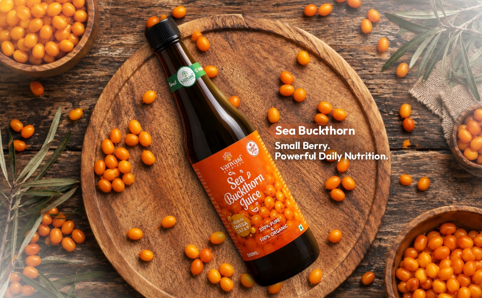 Sea Buckthorn Juice 500ml | Sugar Free Juice | Rich in Omega 3, 6, 7 & 9 | 98% Sea Buckthorn Pulp | Herbal Wellness Juice