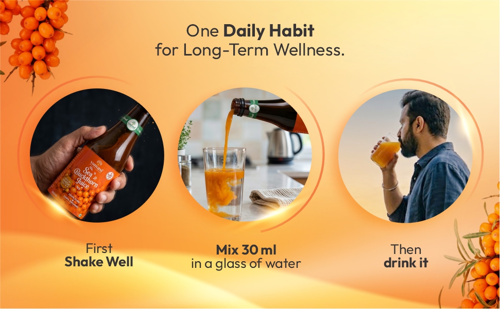 Sea Buckthorn Juice 500ml | Sugar Free Juice | Rich in Omega 3, 6, 7 & 9 | 98% Sea Buckthorn Pulp | Herbal Wellness Juice