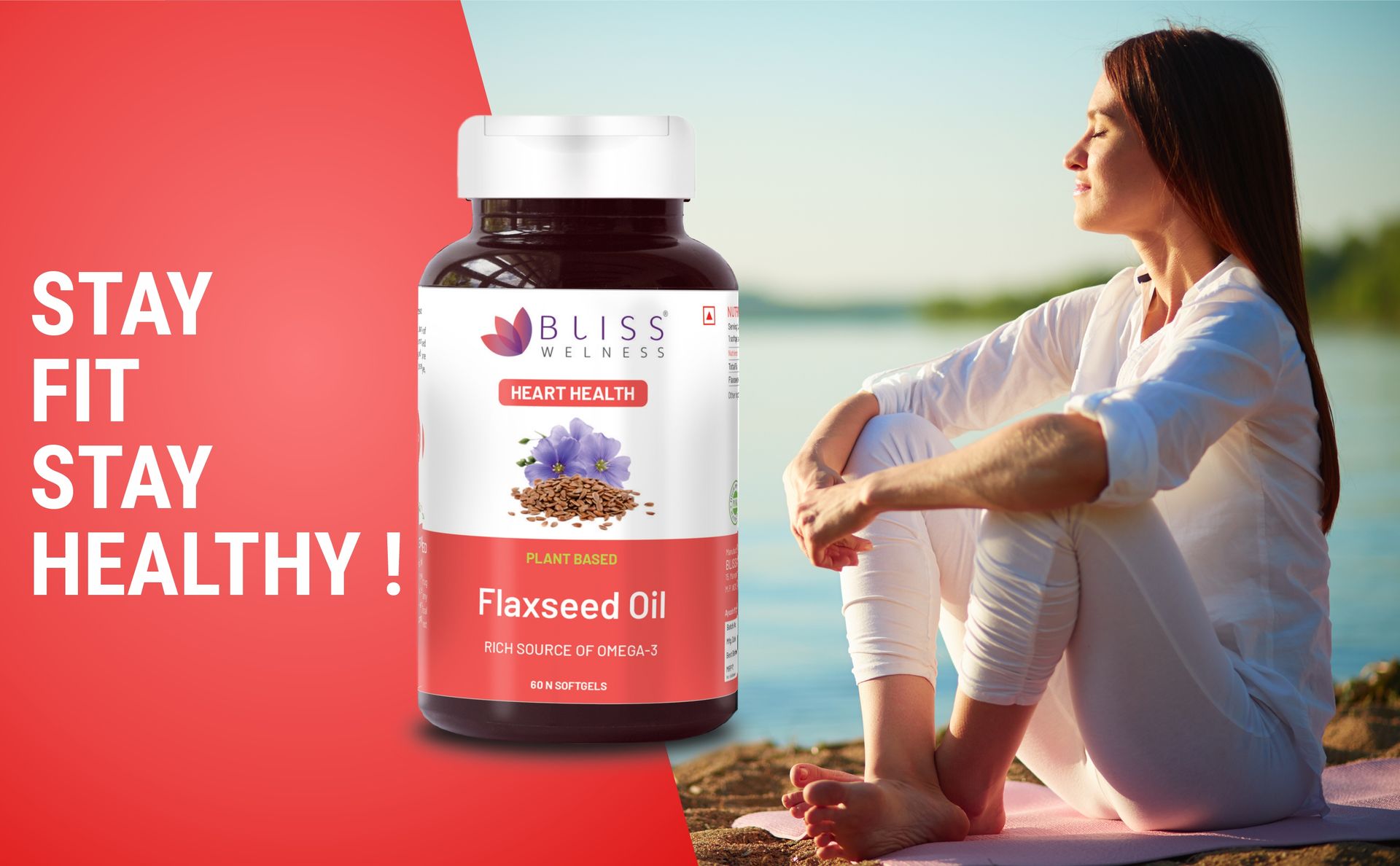 Bliss Welness Organic Flaxseed Oil 2000mg | Extra Virgin Cold Pressed Omega 3 6 9 Oil | Hair Skin Heart Brain Eye Skin Joint Immune Health Supplement - 60 Softgel Capsules, 70 grams
