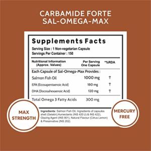 Carbamide Forte Salmon Fish Oil Omega 3 Capsule 1000 mg - Pack of 150 Softgel Capsules & Carbamide Forte Hydrolyzed Collagen Peptides, 180 Tablets | 6000mg with Type 1 & 3 Collagen Powder